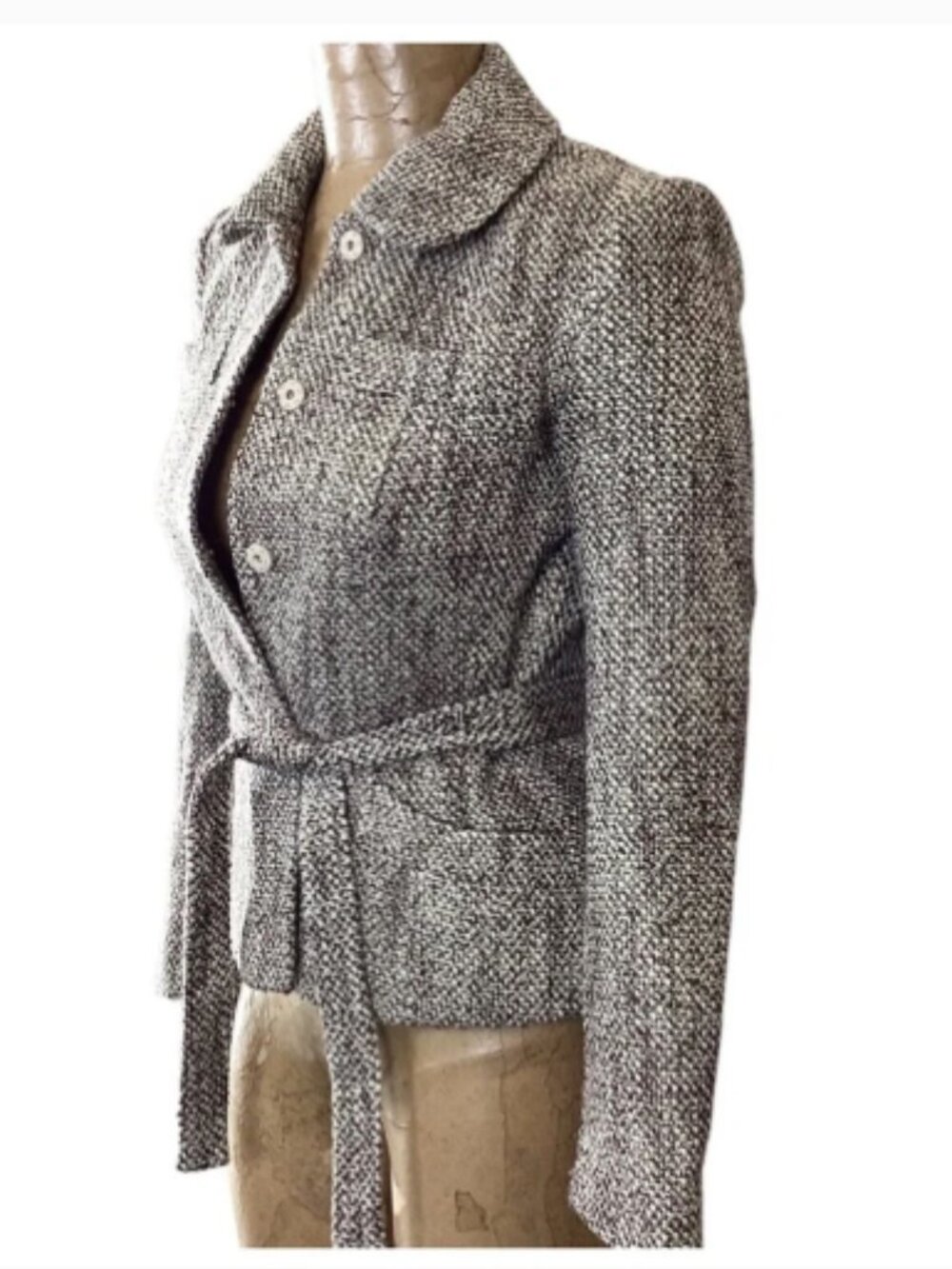 Ann Klein Tweed Boucle Blazer Jacket Coat Belted Sz 0 Classic Basic #197P - Picture 2 of 10